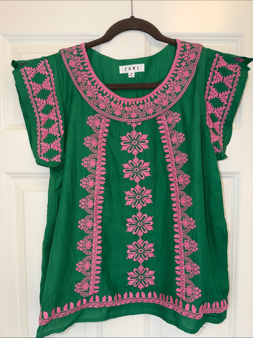 THML Emerald Green Tunic with Pink Embroidered Detail